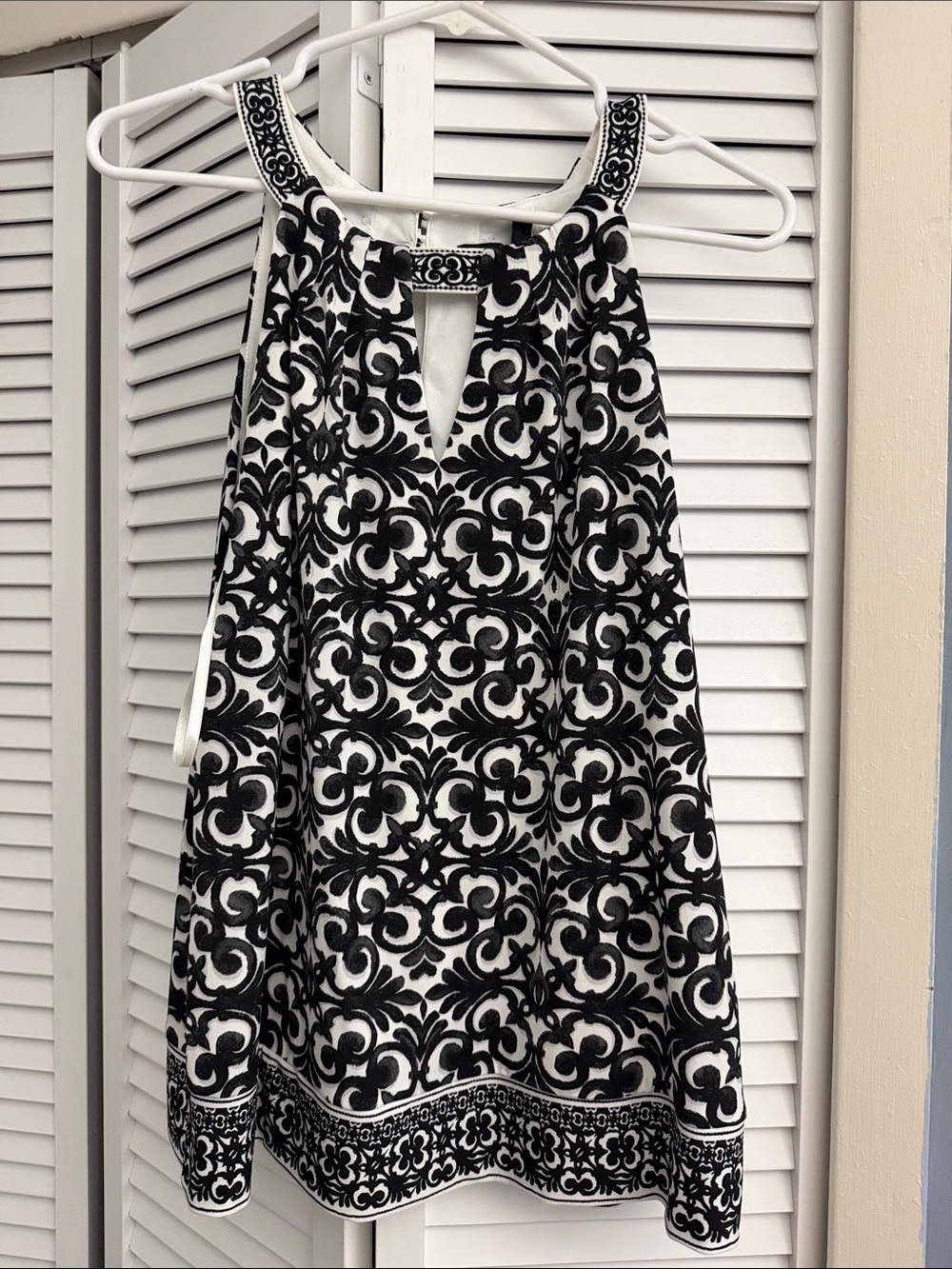 White House Black Market Black and White Halter Embroidered Mini Dress